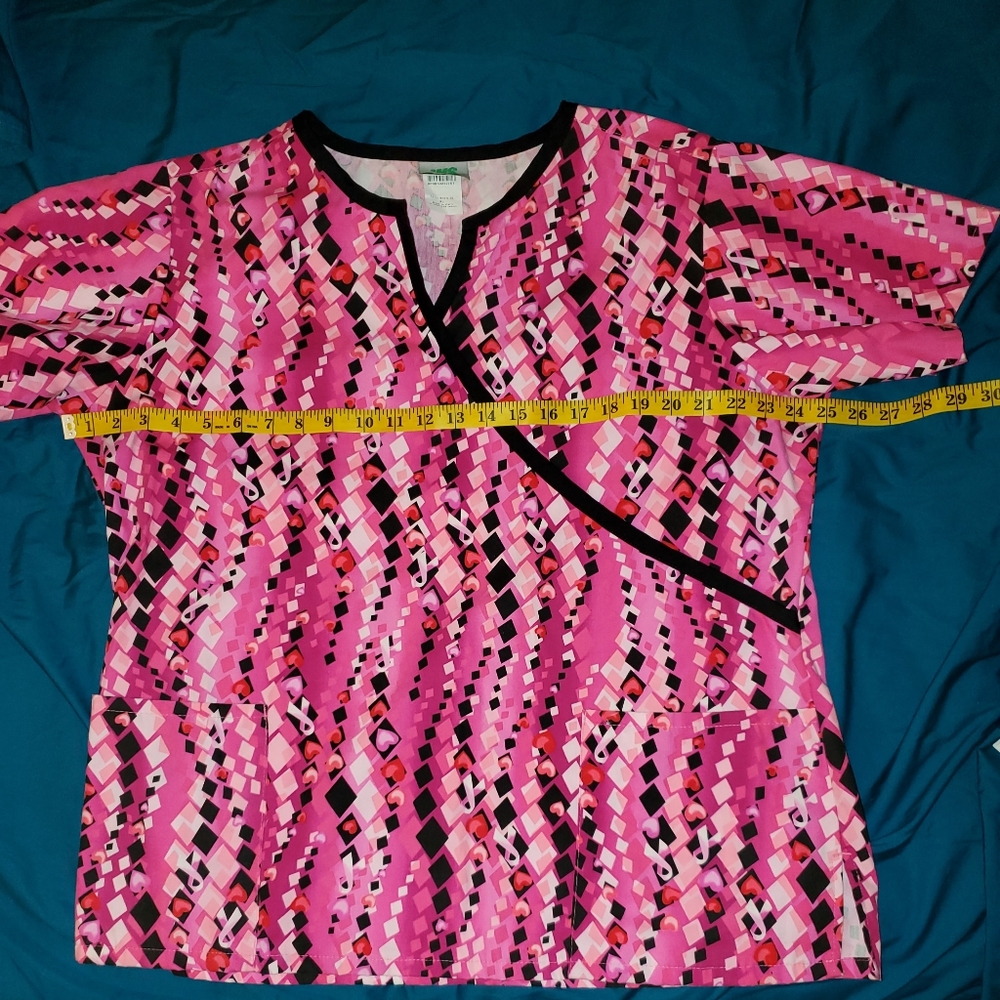 WS Gear Pink Ribbon Print Scrub Top